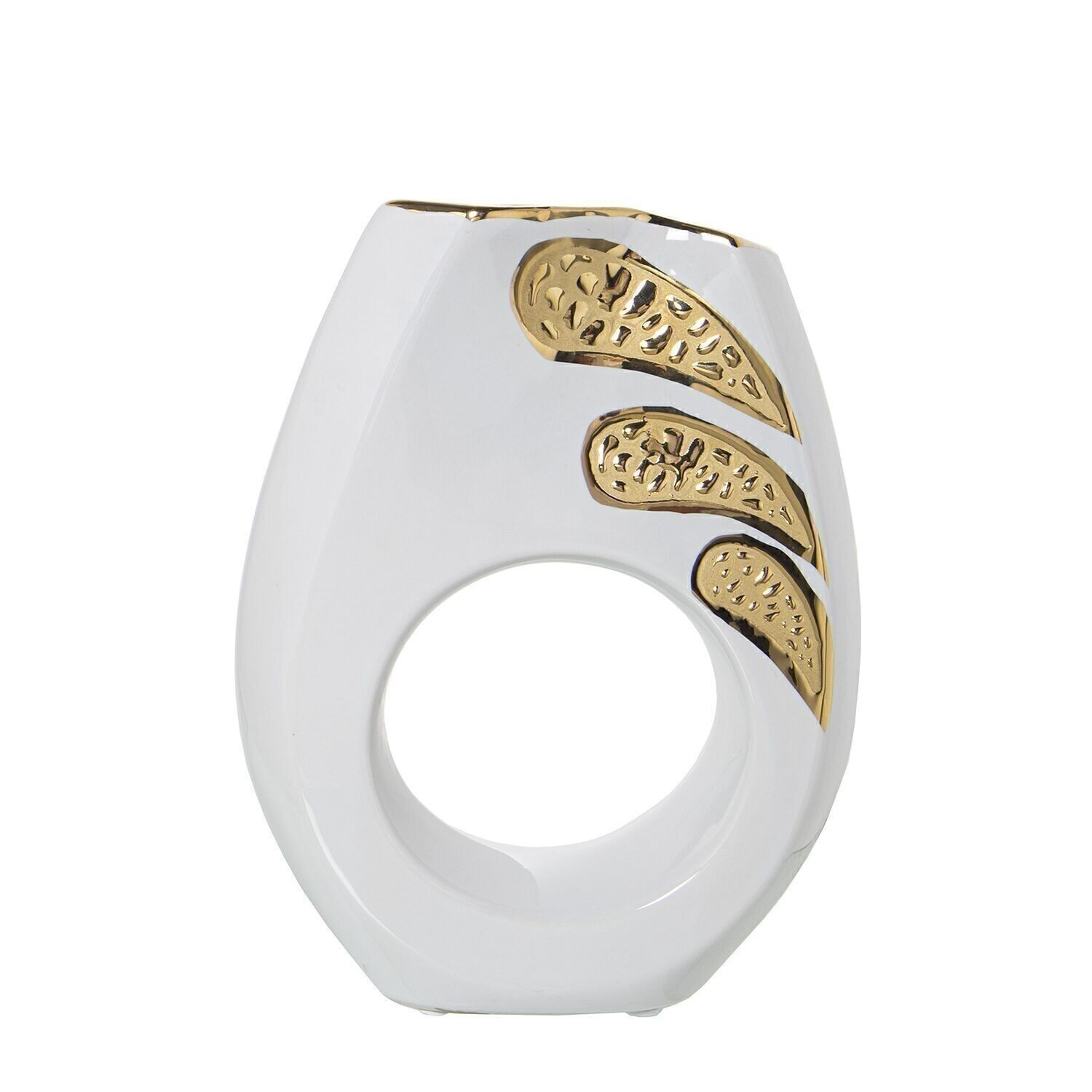 WEISS/GOLD KERAMIKVASE 18X7X23CM LL51033