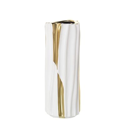 VASO CERAMICA ORO/BIANCO 11X11X29CM LL51043