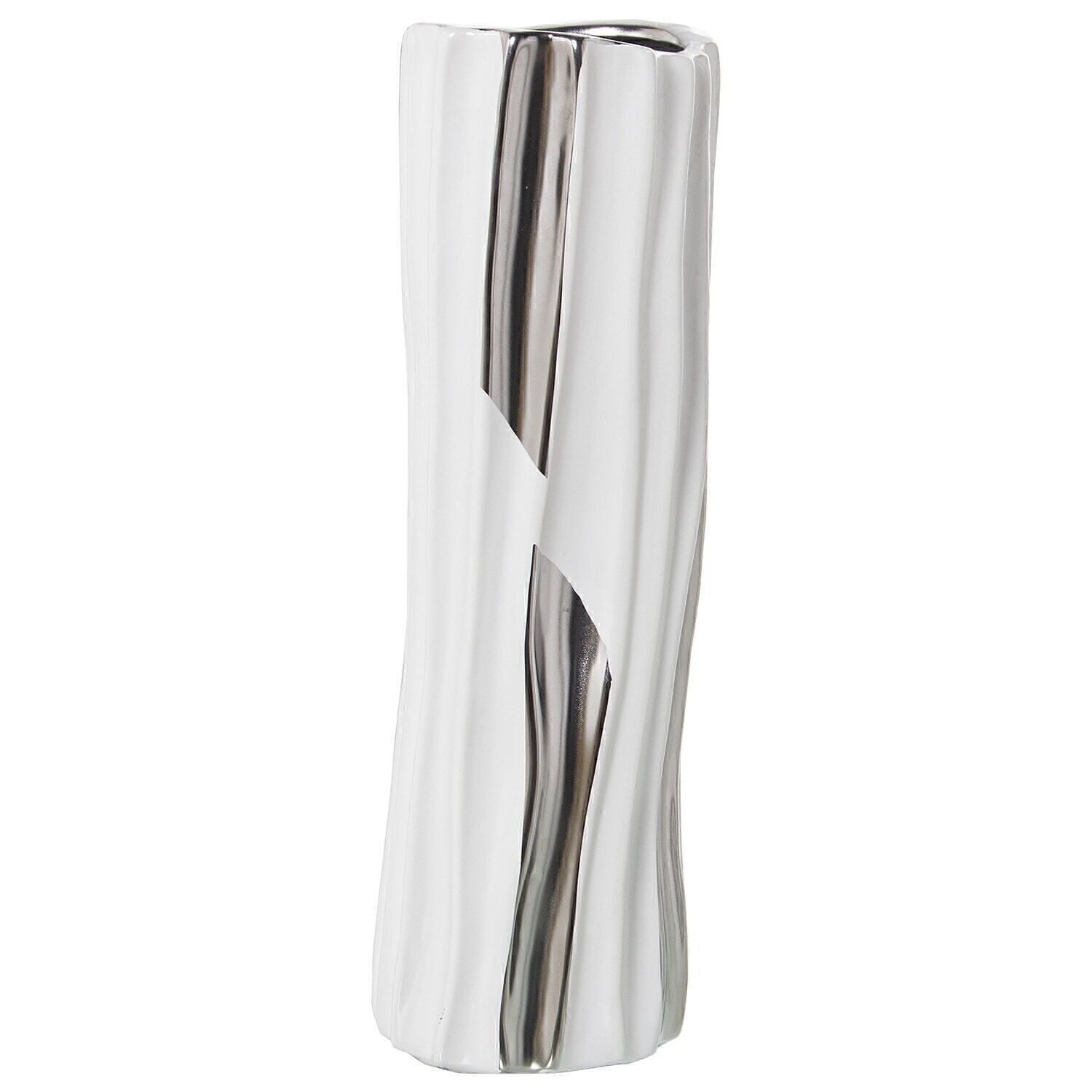 VASO CERAMICA ARGENTO/BIANCO 13X12X36CM LL51045