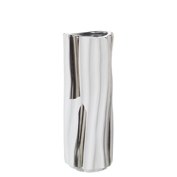 VASE CÉRAMIQUE ARGENT/BLANC 11X11X29CM LL51046