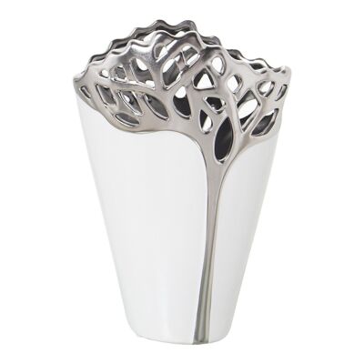 WHITE/SILVER CERAMIC VASE 19X10X27CM LL51050