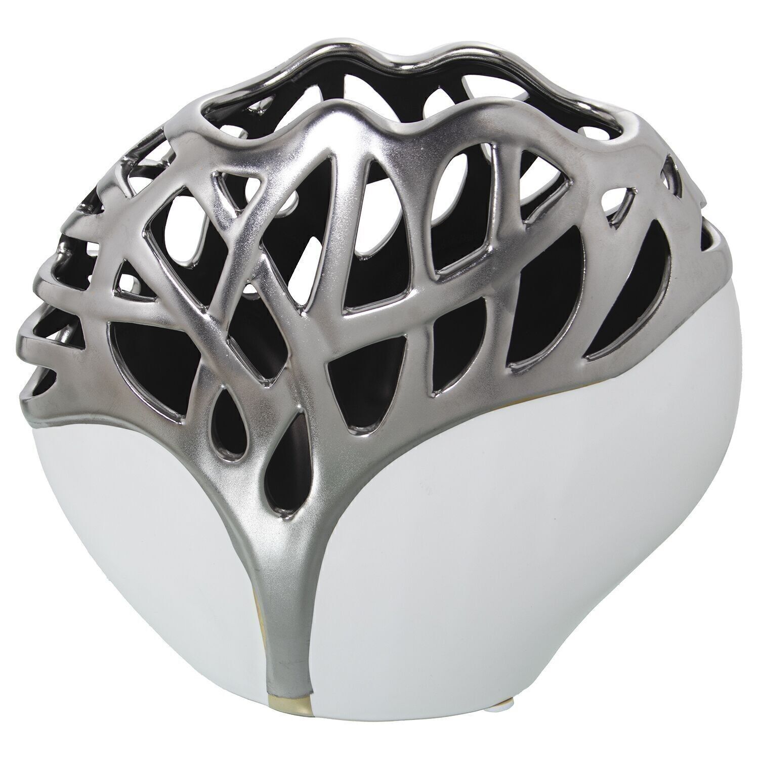 JARRÓN CERÁMICA BLANCO/PLATEADO 21X11X21CM LL51051