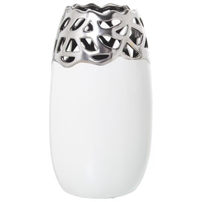 VASO CERAMICA BIANCO/ARGENTO 16X16X29CM LL51052