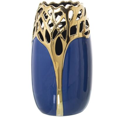 VASO IN CERAMICA BLU/ORO 16X16X29CM LL51070