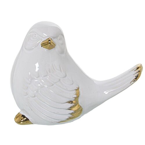 FIGURA CERÁMICA PÁJARO BLANCO/ORO 13,5X9X10,5CM LL51152