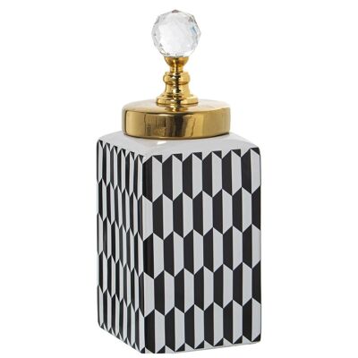 TIBOR WHITE/BLACK CERAMIC W/GLASS BALL ON LID 11X11X26CM LL51161