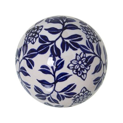 BOLA CERÁMICA BLANCO HOJA AZULES °9CM LL51182