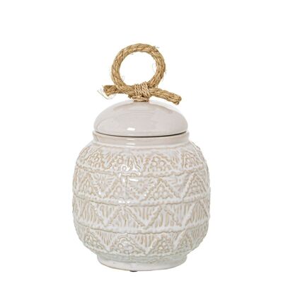 WHITE CERAMIC TIBOR WITH ROPE IN LID _°15X18CM LL51190