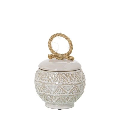 WHITE CERAMIC TIBOR WITH ROPE IN LID _°16X24CM LL51191