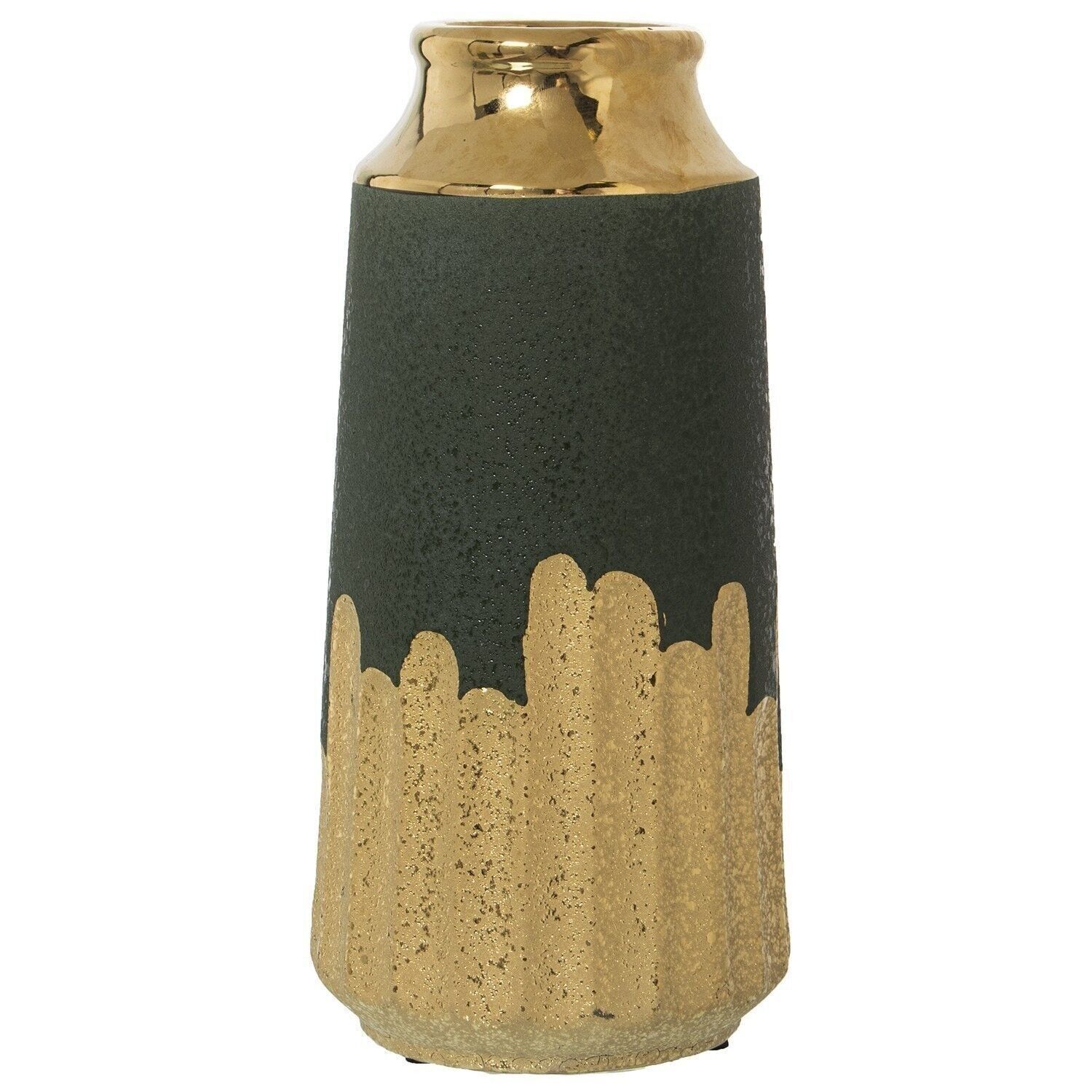 GREEN/GOLD CERAMIC VASE °14X30CM LL51198