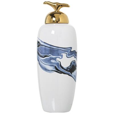 TIBOR CERAMIC WHITE/BLUE W/GOLD LID _°17X46CM LL51200