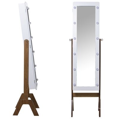 WHITE WOODEN JEWELRY MIRROR WOODEN LEGS WITH NEON LIGHTS 40X37X155CM,INT MIRROR:25X109 LL52068