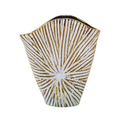 VASE CÉRAMIQUE BLANC/OR 26X9X30CM LL52632