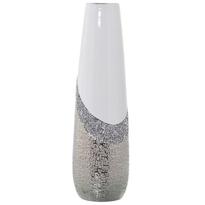 VASO CERAMICA BIANCO/ARGENTO CON LUCIDI _°14X48CM LL52637