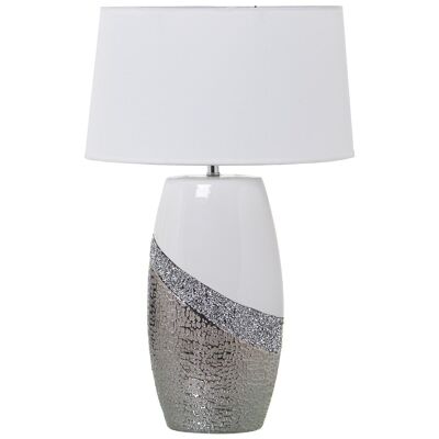 LÁMPARA SOBREMESA CERÁMICA BLANCO/PLATA+52643,1XE27,MAX.40W 35X15X56CM, BASE:18X12X42CM LL52642