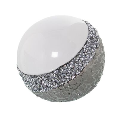 SFERA IN CERAMICA BIANCA/ARGENTO CON GLITTER °10CM LL52646