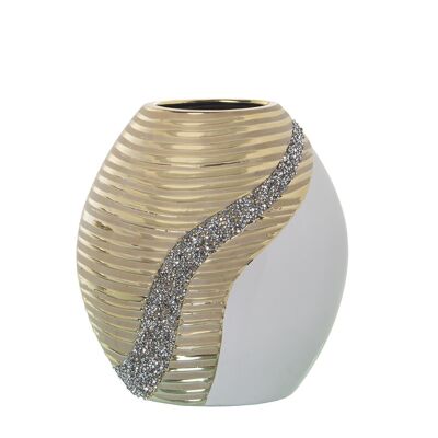 VASE EN CÉRAMIQUE BLANC/CHAMPAGNE AVEC BRILLANT 18X10X20CM LL52649