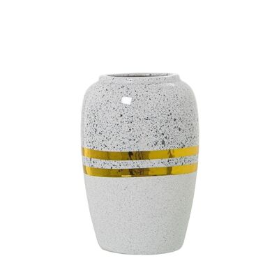 VASE CÉRAMIQUE ARGENT/BLANC BANDES OR _°13X20CM LL52721