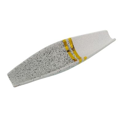 CENTRO IN CERAMICA ARGENTO/BIANCO CON STRISCE ORO _35X11X5CM LL52723