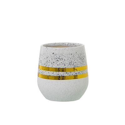 SILVER/WHITE CERAMIC PLANTER W/GOLD STRIPES _°13X14CM LL52724