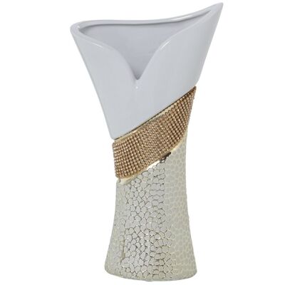 WEISS/SILBER KERAMIKVASE MIT GOLDGLITTER_21X10X40CM LL52740