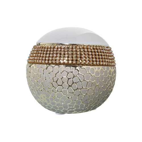 BOLA CERAMICA BLANCO/PLATA C/BRILLOS ORO °10CM LL52745