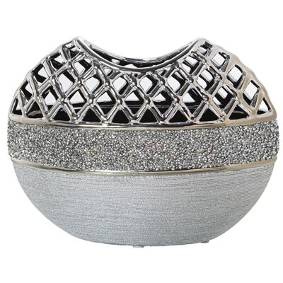 GRAU/SILBER OFFENE KERAMIKVASE _26X11X21CM LL52773