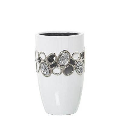 VASO CERAMICA BIANCO/OPLET ARGENTO _°14X23CM LL52778