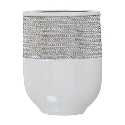 VASO CERAMICA BIANCO/ARGENTO 18X9X25CM LL52803