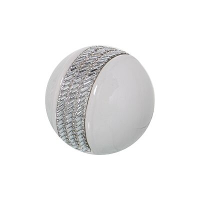 BOULE CÉRAMIQUE BLANC/ARGENT °10CM LL52804