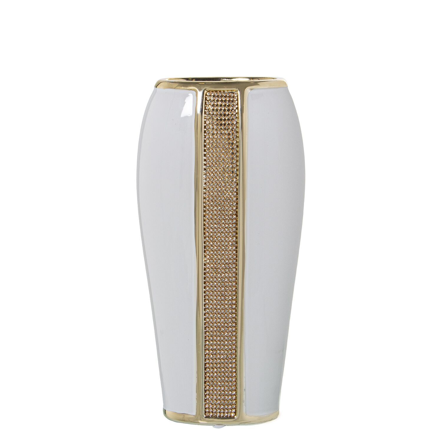 WEISSE KERAMIKVASE MIT GOLDGLITZER 15X8X30CM LL52807