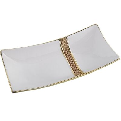 CENTER RECT. WHITE CERAMIC WITH GOLD GLOSS 40X20X9CM LL52808
