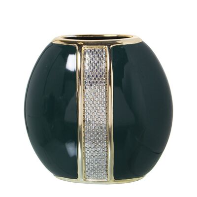 VASO IN CERAMICA VERDE/ORO CON BRILLANTINI ARGENTO 21X11X20CM LL52810