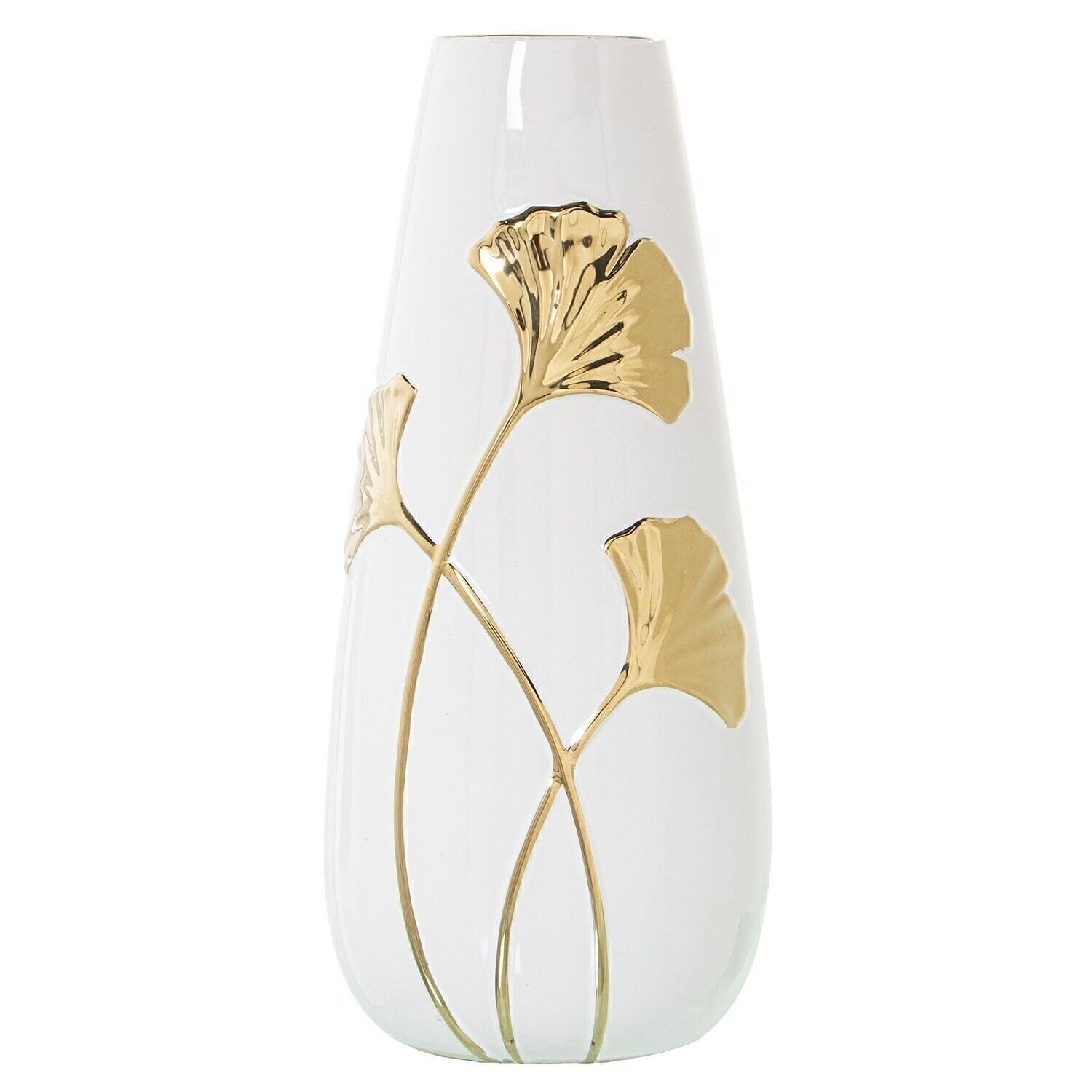 VASO CERAMICA BIANCA/FIORE ORO °16X35CM LL52820