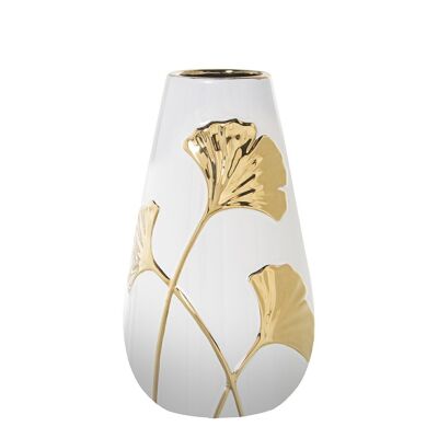 VASE CERAMIQUE BLANCHE/FLEUR OR °14X25CM LL52821