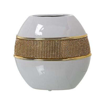 WEISS/GOLDENE KERAMIKVASE MIT GOLDGLITZER 21X11X21CM LL52827