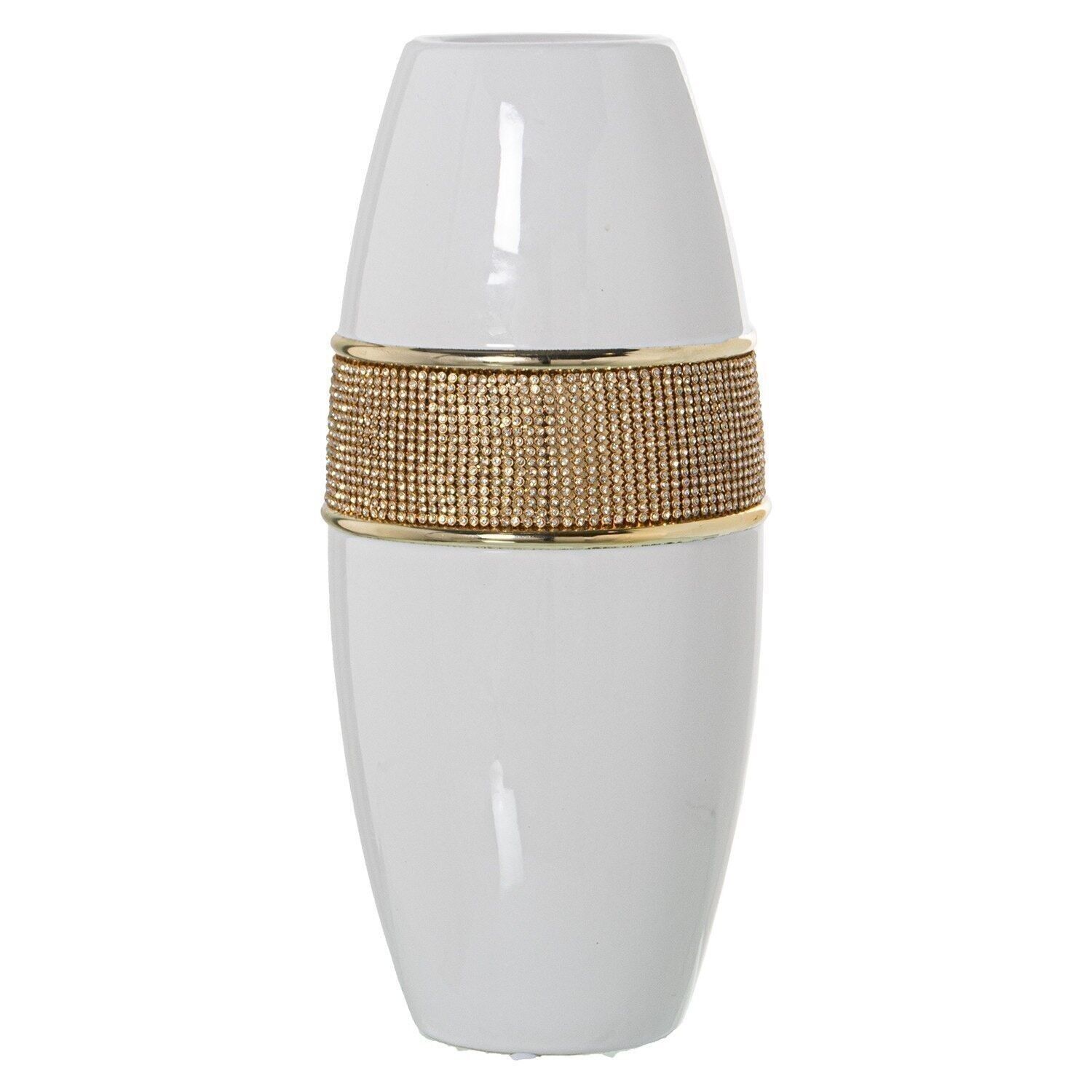 WEISS/GOLDENE KERAMIKVASE MIT GOLDGLITZER °14X34CM LL52832
