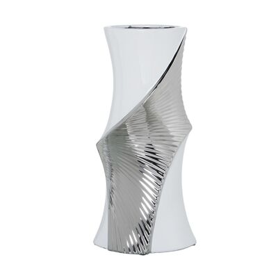 WHITE/SILVER CERAMIC VASE 19X15X40CM LL53794