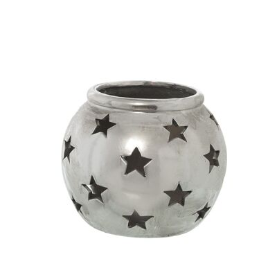 SILVER CERAMIC CANDLE HOLDER _°19X16CM, CERAMIC: STONEWARE LL53849