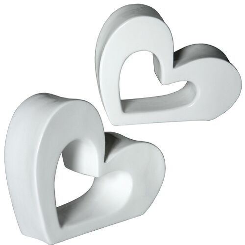 SET 2 FIGURAS CORAZON CERÁMICATERRACOTA BLANCO _30X9,5X25CM+25X8X20CM LL54584