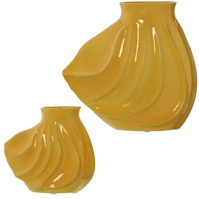 SET 2 VASI IN CERAMICA GIALLO LUCIDO _34X17X33+24X13.5X22CM LL57427