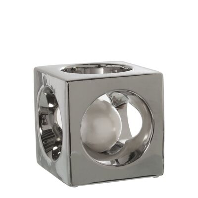 CERAMIC CANDLE HOLDER 15CM SILVER CUBO _15X15X15CM LL57469