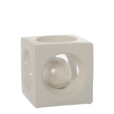 PORTAVELAS CERÁMICA CUBO BLANCO BRILLO 15CM 15X15X15CM LL57470