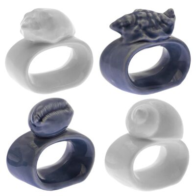 ANILLO PARA SERVILLETAS CERÁMICA CONCHAS AZUL/BLANCO 6X3,5X3,5CM LL58841