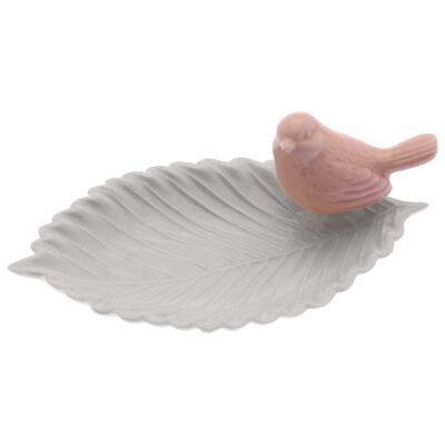 CERAMIC CENTER WITH WHITE/PINK BIRD 14.5X8.5X5CM LL58853