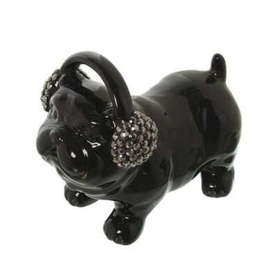 FIGURA HUCHA PERRO C/AURICULARES CERÁMICA NEGRA _17,5X10,5X15,5CM LL58875