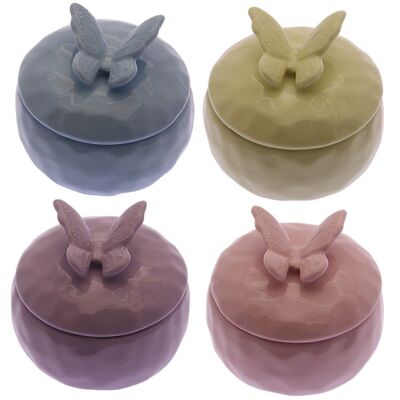 CERAMIC BOX WITH BUTTERFLY ASSORTED COLORS _8.5X8.5X8CM LL59198