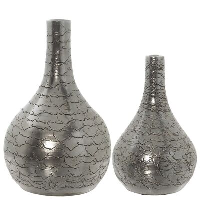 LOT DE 2 VASES CERAMIQUE ARGENT °20X32+°24X42CM LL59696