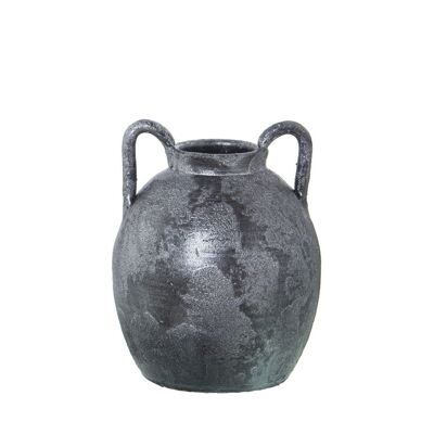 CERAMIC VASE WITH HANDLES 30CM OLD SILVER °22X30CM LL60107