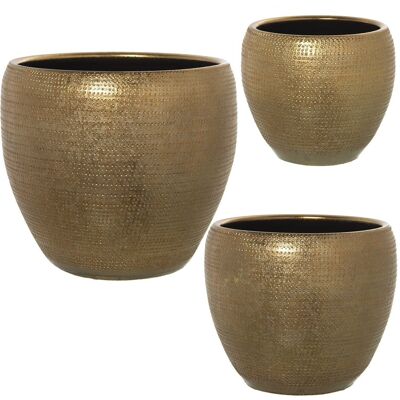 SET 3 GOLDEN CERAMIC PLANTER POTS °20X18CM+°26X22CM+°31X28CM LL60244